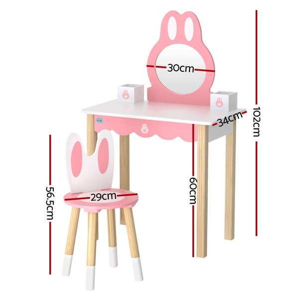 1 Set Of Kids Dressing Table Wooden Bunny Pink Carousel 2