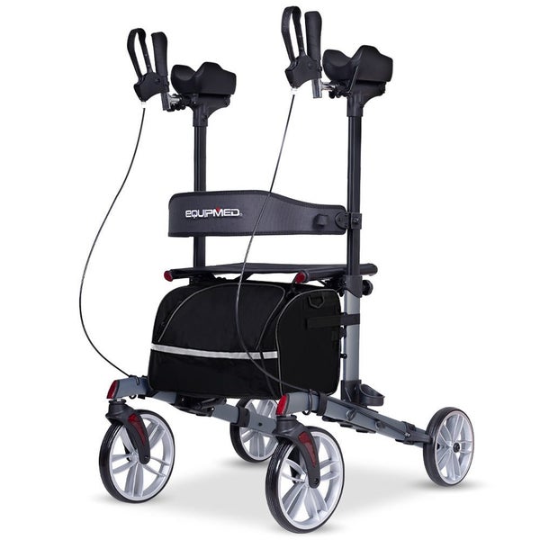 Upright Rollator Walker With Forearm Rest Supports Mobilty Aid With Seat Grey Carousel 1