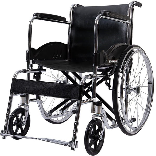 Folding Manual Wheelchair Self Propelled 24 Inch Rear Wheels Chrome Steel Fra... Carousel 1