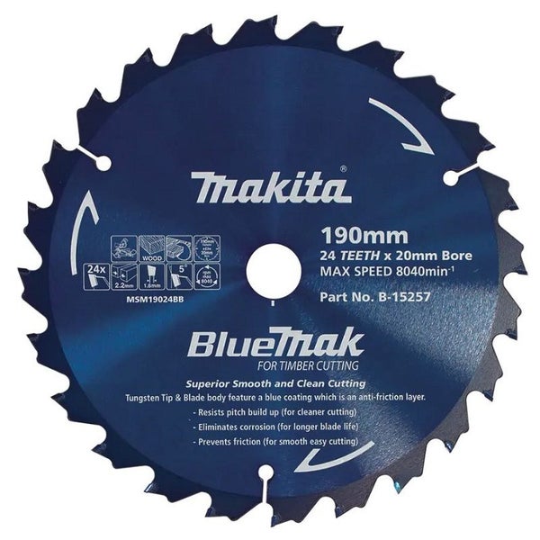Makita B-15257 Bluemak Saw Blade 190mm 24T Carousel 1