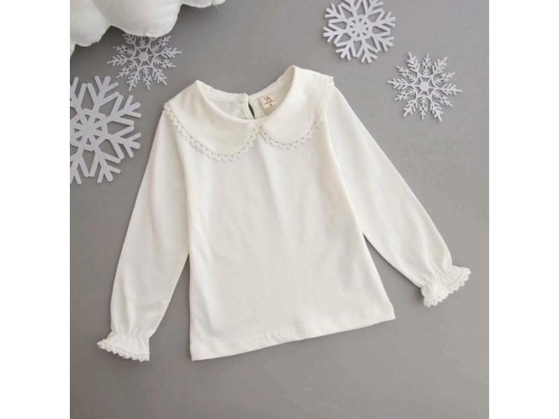 Girls White Cotton Lace Shirts Autumn Long Sleeve Turn-down Collar Tops 6-12 Carousel 1