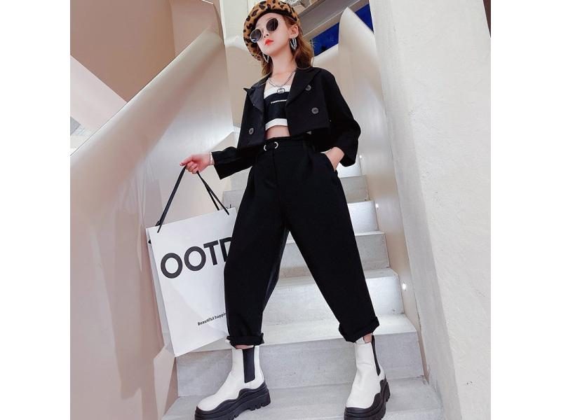 Girls Blazer Suits Clothing Sets Spring Autumn Kids Jackets Pants With Belt Carousel 1