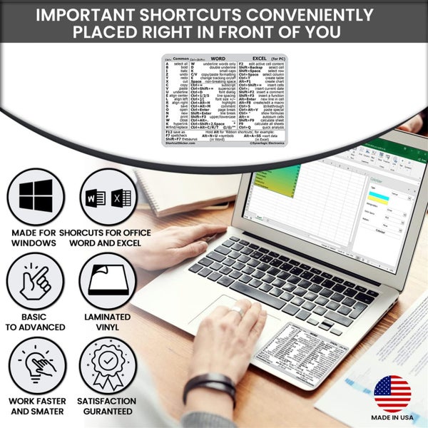 Microsoft Word/Excel (for Windows) Reference Keyboard Shortcut Sticker - White, Carousel 2