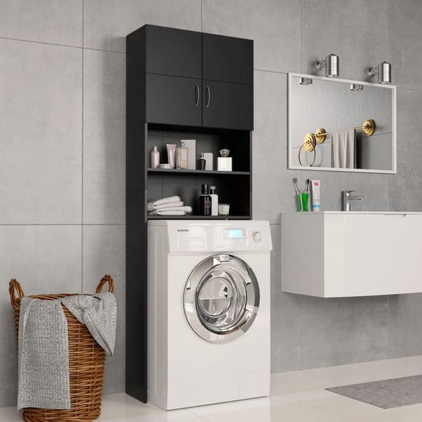 Washing Machine Cabinet Black 64x25.5x190 Cm Engineered Wood Nbbbxn Carousel 1