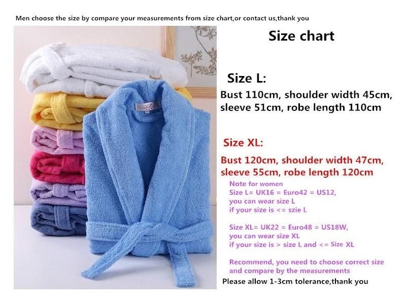 Men Women 100 Cotton Terry Bathrobe Sleepwear Long Kimono Dressing Gown Carousel 1