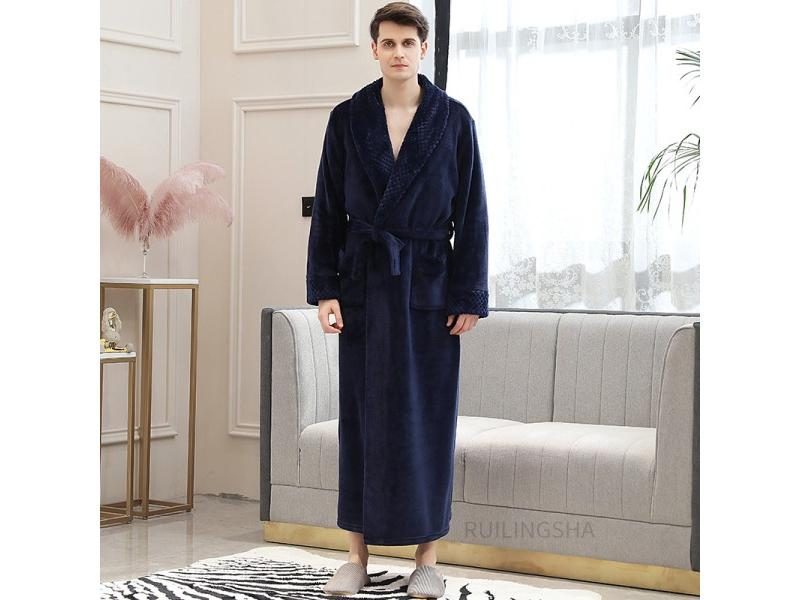 Men Extra Long Plus Size Warm Flannel Bathrobe Winter Women Jacquard Dressing Carousel 1