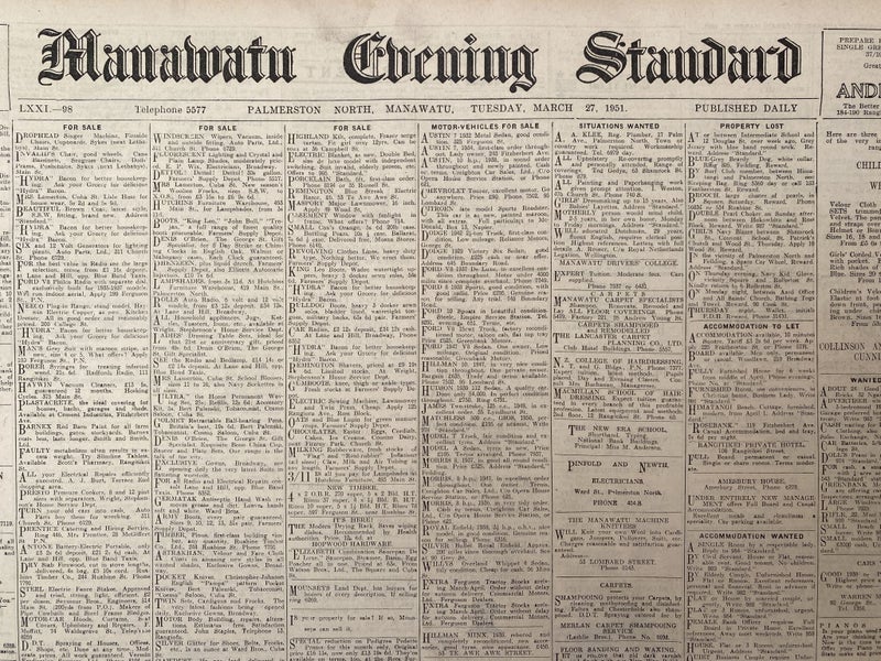 OLD NEWSPAPER: Manawatu Evening Standard - Tuesday, 27 March 1951 Carousel 1