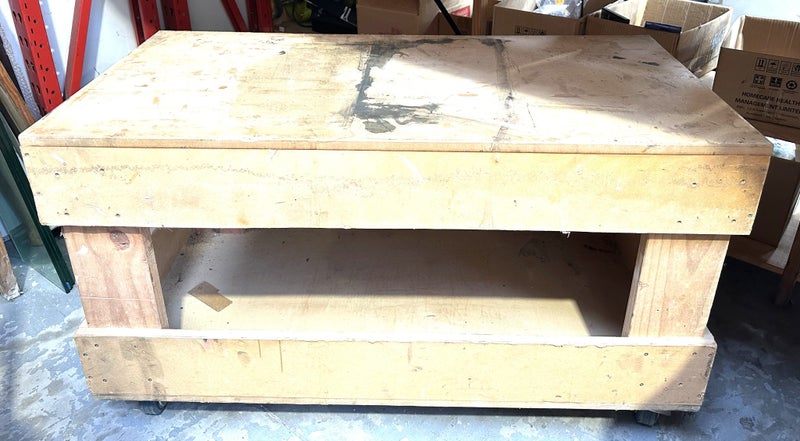 Wooden Work Bench With Storage Cubby On Wheels - $1 Res (Rack Behind TM Shelf) Carousel 1