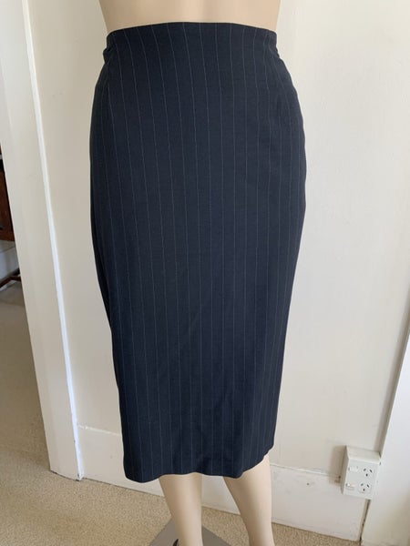 Pencil skirt, pinstripe navy wool Carousel 1
