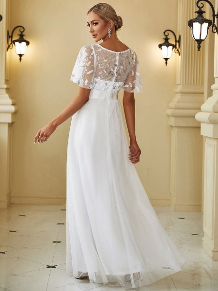 Jen flutter sleeve tulle wedding dress in Ivory s10 Carousel 5