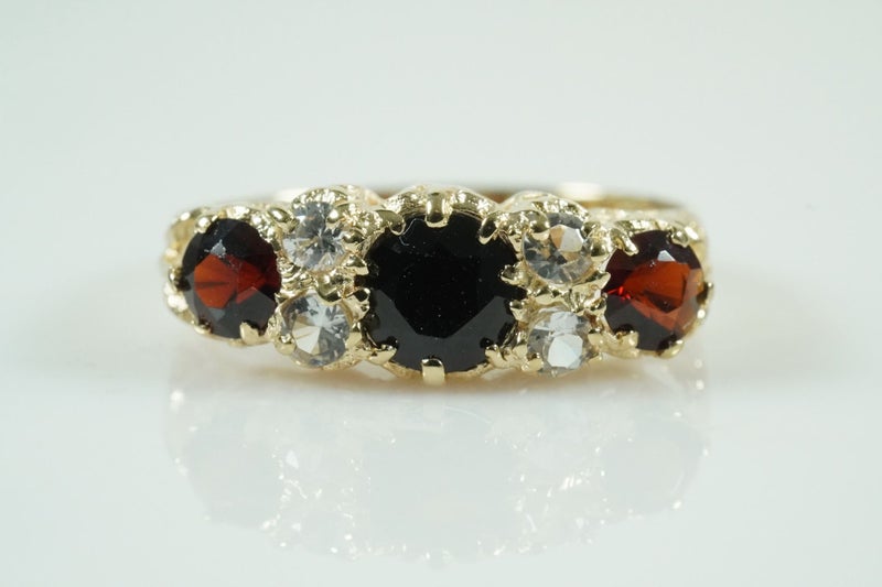 Vintage London 9ct Garnet Ring Carousel 1