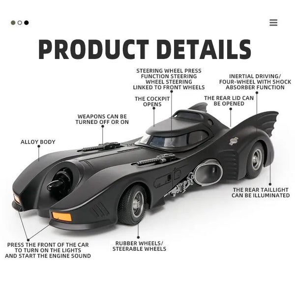1:18 1989 Batmobile Die-cast Car with Batman Figure, Toys for Kids and Adults Carousel 2