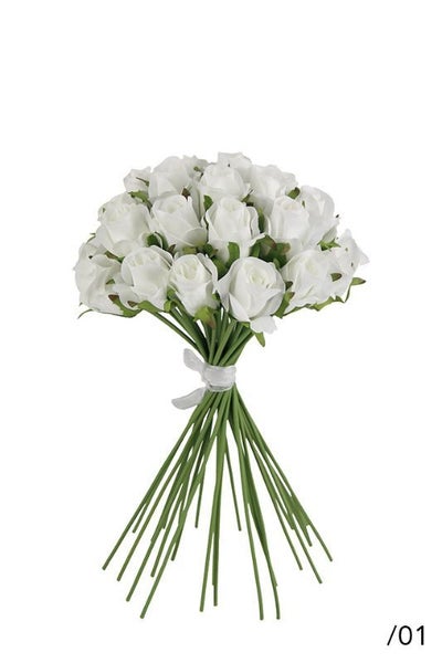 Artificial Rosebud Bush x 28 heads - White - Set of 4 Carousel 1
