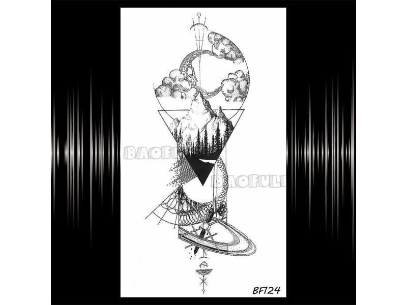 Baofuli Waterproof Temporary Sticker Geometric Planet Jellyfish Tattoo Black Carousel 1