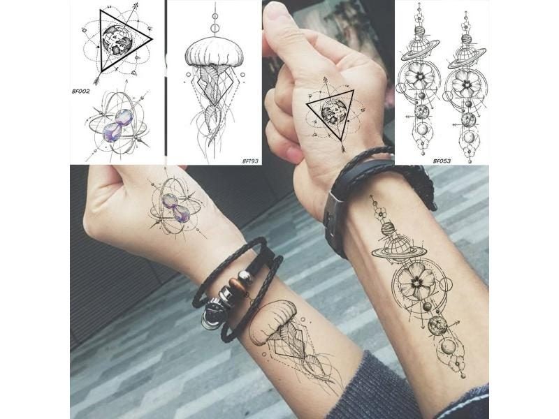 Baofuli Waterproof Temporary Sticker Geometric Planet Jellyfish Tattoo Black Carousel 2