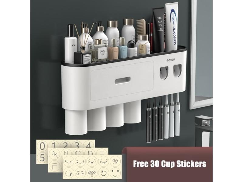 IZEFS Magnetic Adsorption Inverted Toothbrush Holder Toothpaste Dispenser Rack Carousel 1