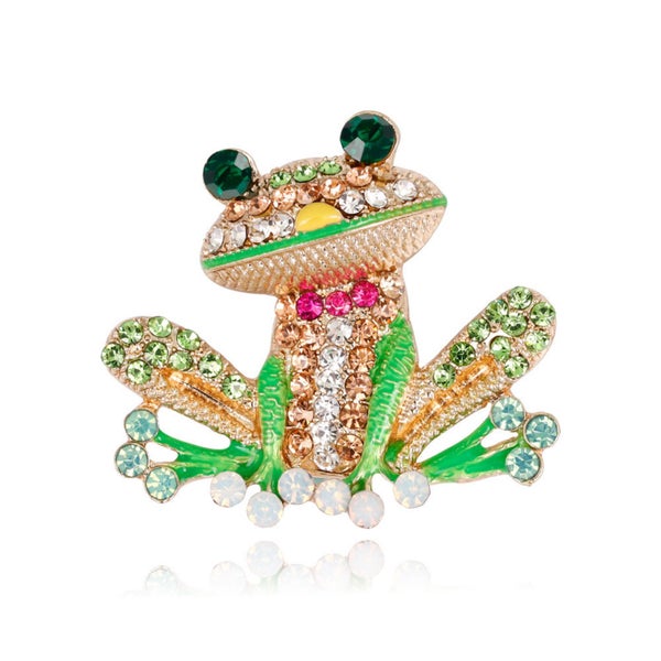 Playful Gold-Tone Frog Brooch with Colorful Rhinestone Accents Carousel 2