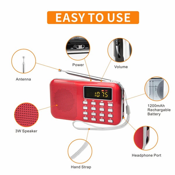 Mini Portable Radio AM FM Pocket Radio with MP3, LED Flashlight Carousel 2