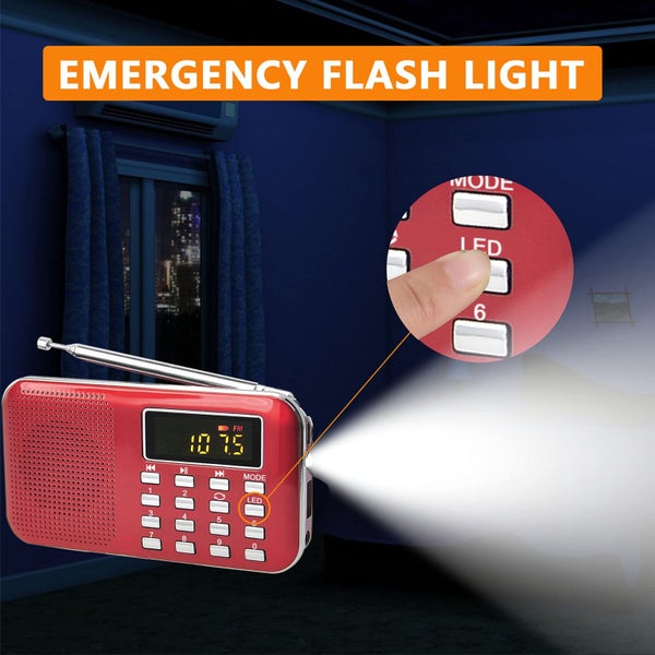 Mini Portable Radio AM FM Pocket Radio with MP3, LED Flashlight Carousel 5