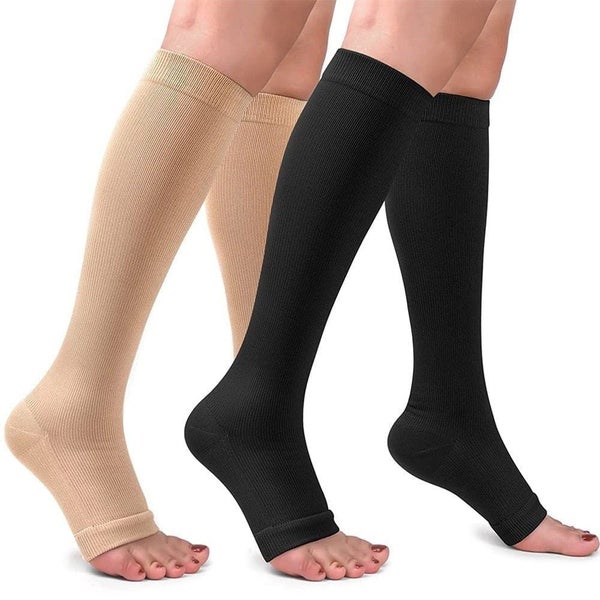 1pair Calf Compression Knee High Open Toe Socks for Women Carousel 2