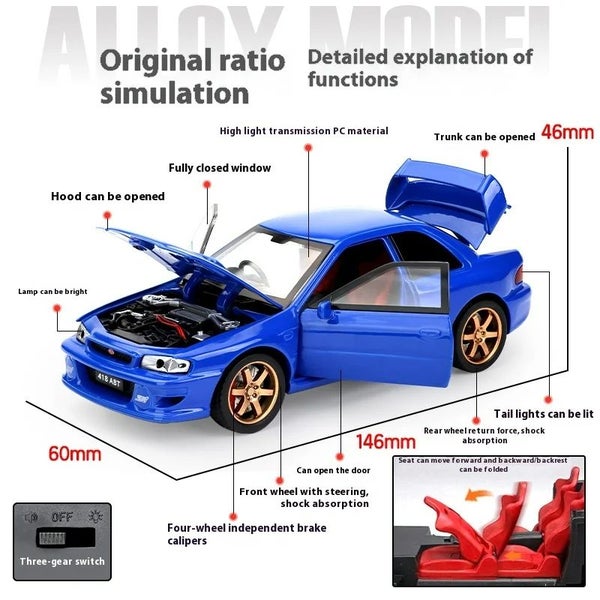 JDM 1:32 Subaru Impreza WRX STI Modified Cultural Vehicle Alloy Metal Diecast Carousel 6