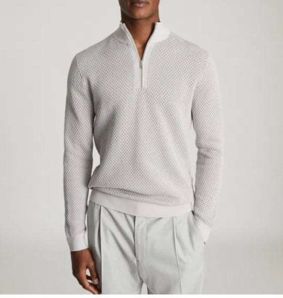 REISS Jason Cotton Zip Neck Jumper SIZE XL Carousel 1