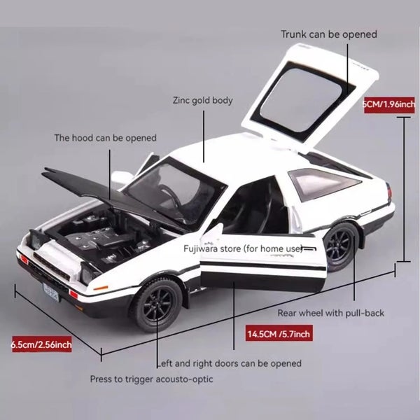 1:32 Mzexoma Initial D Trueno AE86 Alloy Diecast Car Model, Sports Car Toys Carousel 6