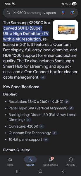 65" 4k Curved Smart TV KS9500 Series 9 + NEW SAMSUNG SOUNDBAR HW-C450XY62935704026881113