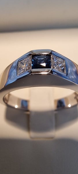 Men's Diamond and Sapphire Ring. 14ct White Gold Carousel 1