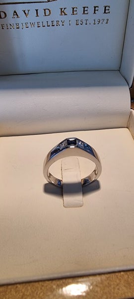 Men's Diamond and Sapphire Ring. 14ct White Gold Carousel 2