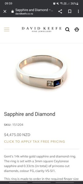 Men's Diamond and Sapphire Ring. 14ct White Gold Carousel 13