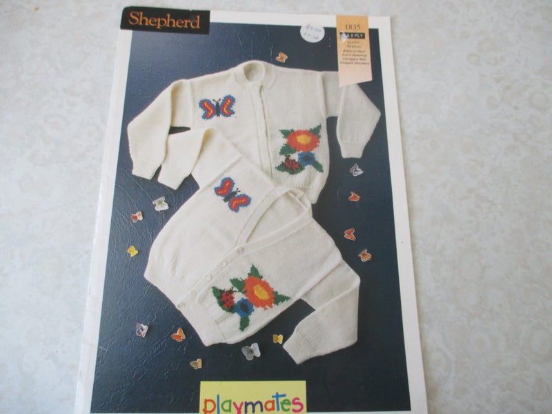 Baby Knitting Pattern - Shepherd Cardigans with Ladybirds, Butterflies, Flowers Carousel 1
