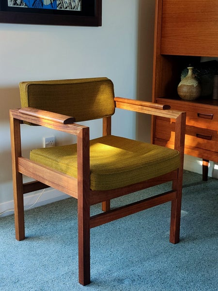 Vintage Mid Century Teak occasional chair original wool upholstery62991661154305113