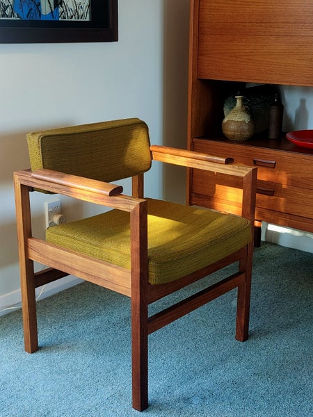 Vintage Mid Century Teak occasional chair original wool upholstery62991661154305114