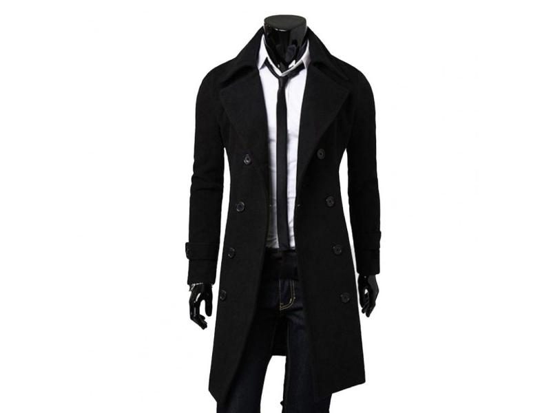 Simple Trench Coat Double-breasted Male Men Coat Coldproof Pure Color Jacket Carousel 1