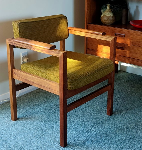 Vintage Mid Century Teak occasional chair original wool upholstery62991661154305111
