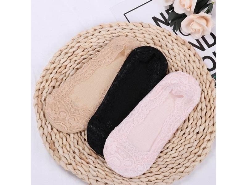 Summer Women Girl Silica Gel Lace Boat Socks Invisible Cotton Sole Non-slip Carousel 1