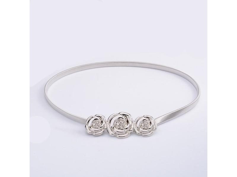 Gold Silvery Leaf Shape Wedding Designer Elastic Belts For Women Girl Stretch Carousel 1