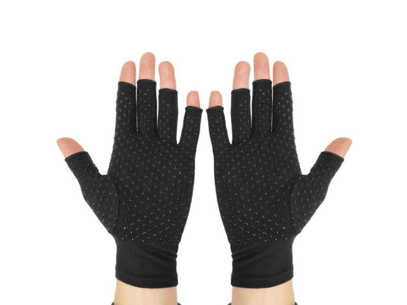 2pcs Black Half Finger Compression Gloves For Osteoarthritis Pain Relief Carousel 1