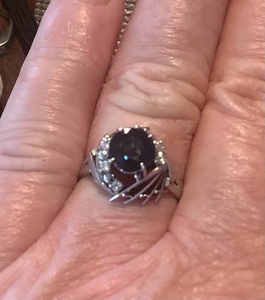 Bespoke Natural Sapphire and Diamond platinum Ring Size O Carousel 2
