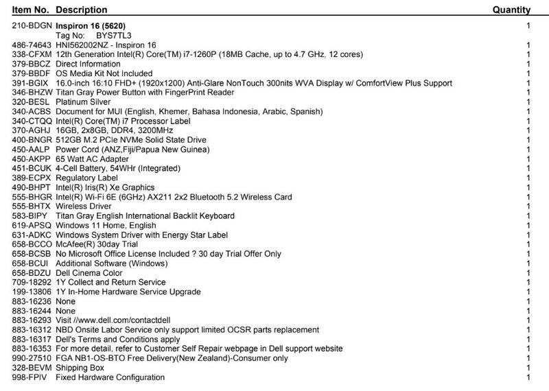 Dell Laptop 15" i7-1260p62863222354179114