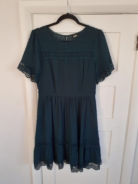 Forest green dobby and crochet lace dress size 12 Dotti Carousel 1
