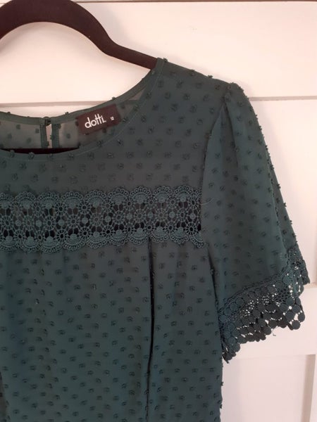 Forest green dobby and crochet lace dress size 12 Dotti Carousel 2