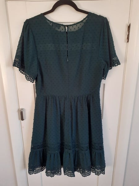 Forest green dobby and crochet lace dress size 12 Dotti Carousel 3