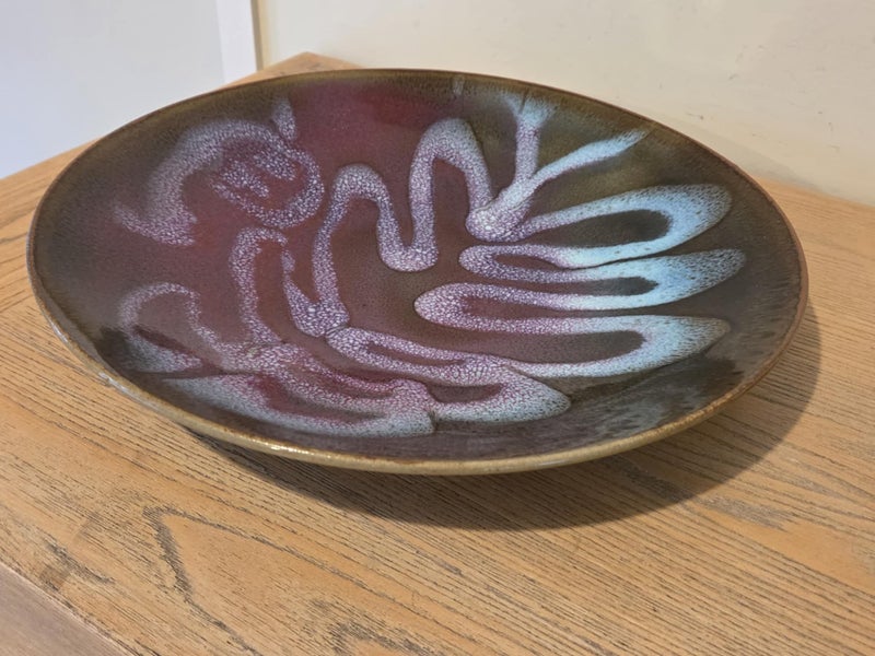 Superb Large Squiggle Pattern (NZ) Pottery Crater Bowl - Signed63003392868353111