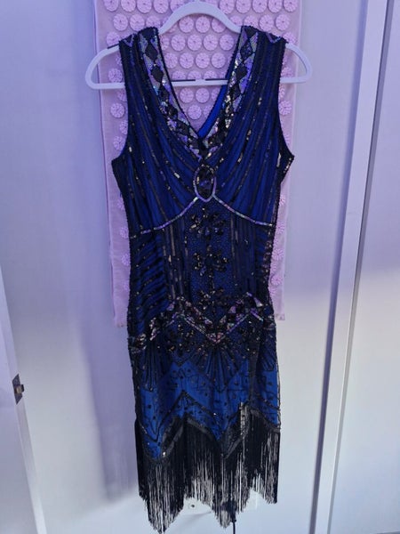 Womens 1920s Style Dress - Navy Blue with Sequins L/12 Carousel 1