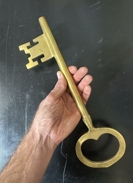 $1 reserve. Huge 14 inch vintage brass skeleton key. / castle key. Carousel 1