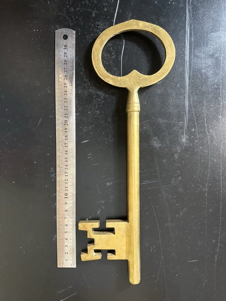 $1 reserve. Huge 14 inch vintage brass skeleton key. / castle key. Carousel 2