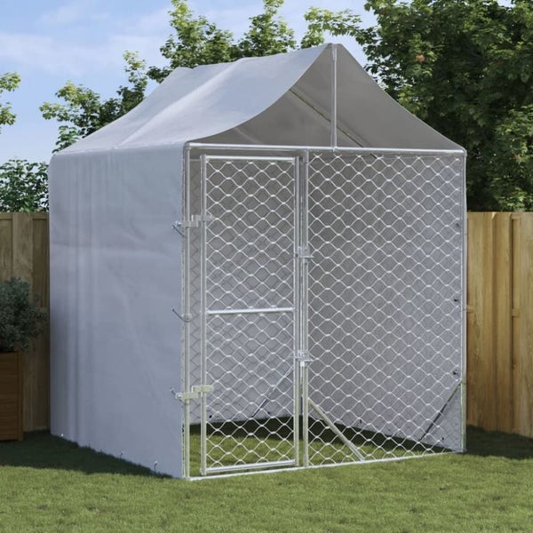 Outdoor Dog Kennel with Roof Silver 2x2x2.5 m Galvanised Steel Optlil Carousel 1