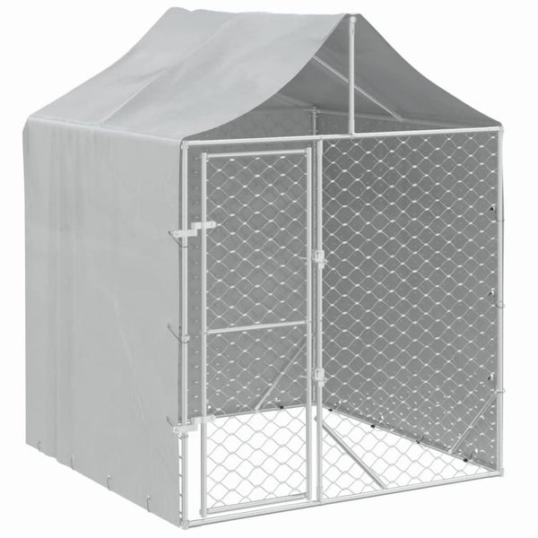 Outdoor Dog Kennel with Roof Silver 2x2x2.5 m Galvanised Steel Optlil Carousel 5